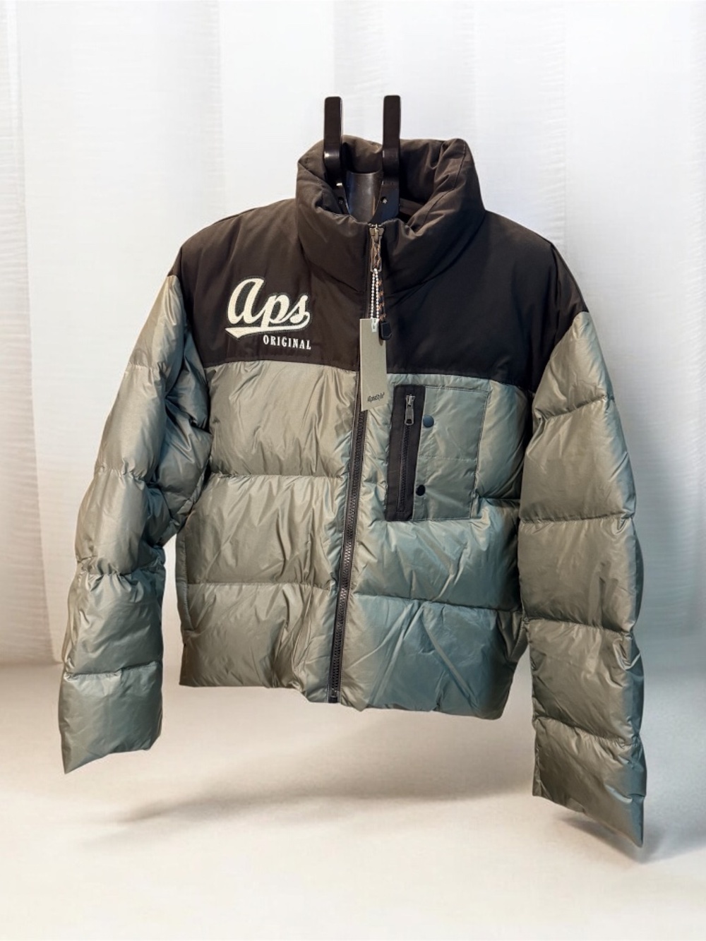 AlphaStyle Men’s Down Puffer Jacket Green Black Size M New With Tags